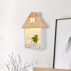 Wall Lamp Children's Room LED Cottage Mini Indoor Wood Sconce Chalet Balcony Hallway Mirror Light Bedside Fixture