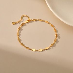 Ankletter koppar pläterade 18k guld liten rund bit vanliga kedja tillbehör metall textur senior sense anklet kvinnor semester gåvor