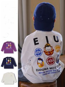 Fashion kids cartoon letter printed T-shirt boys cotton long sleeve casual tops 2023 autumn children all-matching cothes S0258