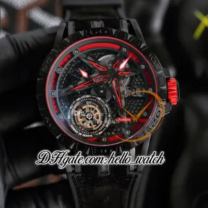 New 45mm RDDBEX0479 RDDBEX0546 Automatic Mens Watch Skeleton Dial Tourbillon PVD Black Steel Case Red Inner Rubber Strap Watches HWRD Hello_Watch G09B (8)