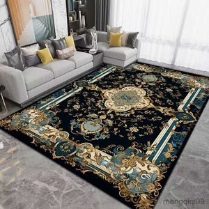 Tapetes estilo europeu grandes tapetes para sala de estar decoração de casa luxo preto ouro persa quarto tapete lavável tapete para chão lounge tapete r230802