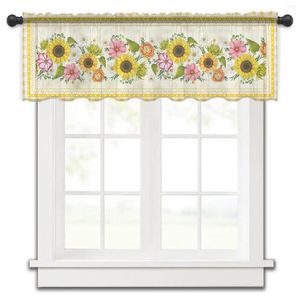Curtain Sunflower Idyllic Plaid Kitchen Small Window Tulle Sheer Short Bedroom Living Room Home Decor Voile Drapes