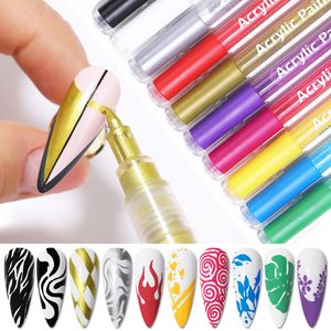 Nagellack 12 pcset art graffiti penna svart färg uv gel design dot målning detaljering borstar diy prydd verktyg 230802