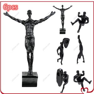 装飾的なオブジェクトの置物6pcsset Industrial Style Climbing Man Resin Wall Hange Decoration Sculpture Figure Creative Retro Present Statue Decor 230802