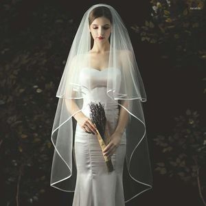 Bridal Veils 2 Layers Wedding Veil With Comb Ribbon Edge Soft Tulle White Ivory Headdress Marriage Hair Bride Accessories