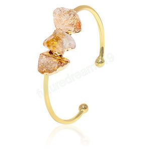 Raw Citrine Bracelet for Women Irregular Natural Stone Handmade Open Cuff Bangle Jewelry with Gold Trim