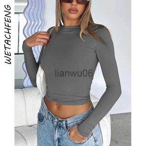 Blusas Femininas Camisas Moda Roupas Femininas Skims T Shirts Manga Comprida Gola redonda Skinny Y2K Streetwear Crop Tops 2023 Lady Grey Slim Base Tees Tops J230802