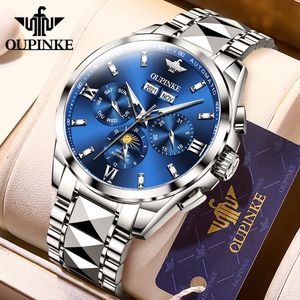 Wristwatches Oupinke Automatic Watch for Men Sapphire Mirror Tungsten Steel Strap Broof Fudicury Moonswatch 230802