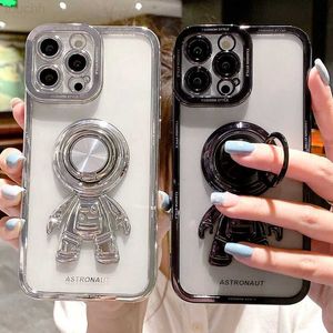 Cell Phone Cases Soft Electroplated Astronaut Phone Case For iPhone 11 12 13 Pro Max XS X XR 7 8 Plus Stand Ring Silicone Transparent Cover L230731