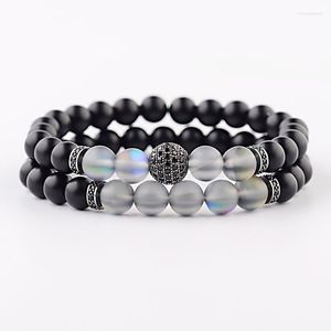 Strand 2023 Fashion Couple Bracelet Black 10MM CZ Bead Natural Shimmer Stone Round Beaded Stretch