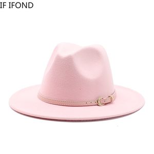 Wide Brim Hats Bucket Adjustable Fashion Men Women Pink Wedding Dress Hat Felt Party Jazz Trilby Fedora 230801