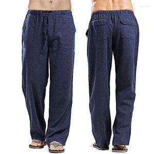 Erkekler Pantolon 2023 Pamuklu Keten Ev Pantolon Erkekler Sıradan Uzun Tüp Düz Renk Gevşek Nefes Alabilir Rahat Çekirdek Sweatpants