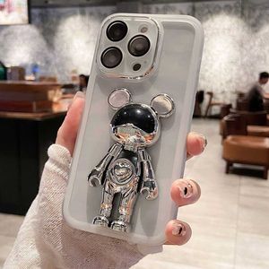 Casos de telefone celular 3D Plating Bear Mouse Holder Matte Clear Phone Case Para iphone 14 12 Pro Max 11 13 Pro X XS XR 6 S 7 8 Plus SE MINI Tpu Cover L230731