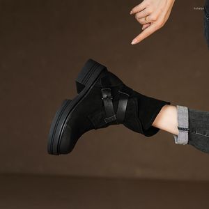 Stivali tacco spesso suola da donna tubo corto fibbia per cintura centrale moda 2023 autunno inverno scarpe vendita diretta