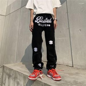 Men's Jeans High Street Y2K Letter Embroidered Pants Hip Hop Retro Loose Mens Denim Trousers Straight Streetwear Casual Man Pant