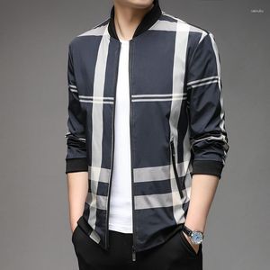 Men's Jackets Jacket 2023 Middle-Aged And Elderly Business Casual Fat Man Large Size Loose Stand Collar Striped Tops M-8XL