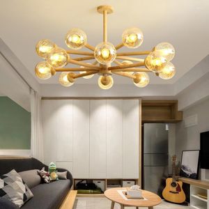 Chandeliers Modern Wood Chandelier 6/8/10/12 Heads Glass Lampshade E27 Base Ceiling For Bedroom Living Room Home Lighting Fixture