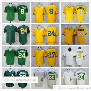 Винтажный фильм Бейсбол носит Джерси 9 Реджи Джексон 24 Rickey Henderson 27 Hunter 33 Jose Canseco Jerseys Мужчины Женщины молодежь S-xxxl