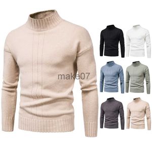 Camisolas masculinas 2023 outono e inverno novo comércio exterior masculino cor sólida camisa de malha meia gola alta suéter casual underlay top j230802