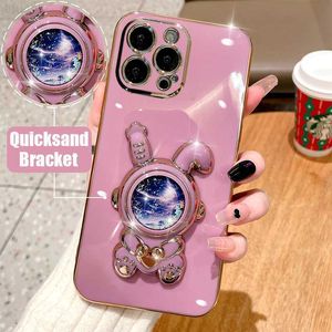 Cell Phone Cases Love Heart Rabbit Quicksand Stand Case for iPhone 11 12 13 14 Pro Max Mini 7 8 Plus Xs Max Xr X Glitter Folding Bracket Cover L230731