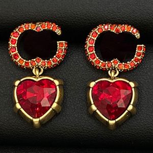 Retro Sparkling Dangle Earrings Heart Ruby Diamonds Gold Set Luxury Gorgeous Eardrops Ladies Vintage Party Jewelry