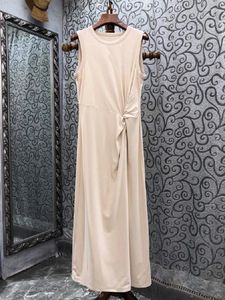 Casual Dresses 2023 Summer Long Dress High Quality Ladies Pleated Deco Sleeveless Khaki Beige Black Maxi Elegant Woman