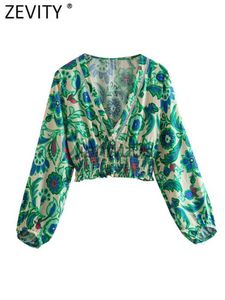 Женские блузкие рубашки Zevity Women Vintage v Neck Paisley Print Print Short Blous