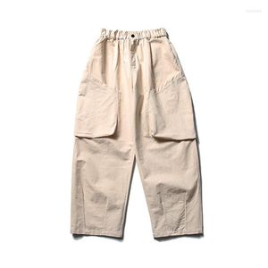 Men's Pants Men Japanese Streetwear Loose Casual Elastic Waist Large Pocket Straight Harem Trousers Jogger Sweatpant Cityboy Cargo