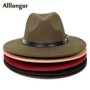 Breite Krempe Hüte Eimer Herbst Winter Schwarz Männer Wolle Fedora Hut Frauen Faux Woolen Damen Fedoras Jazz Gürtel Caps Bowler fühlte 230801