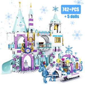 Blocks Friends Princess Luxury Ice Castles Playground House Movies Winter Snow Horse Figures Building Blocks Set Toy for Girls DIY Gift 230801