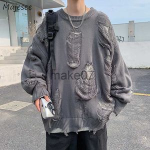 Men's Sweaters Ripped Sweaters Pullovers for Men Baggy High Street Retro Japanese Design Y2k Knitwear Harajuku Handsome Cool Teens Chic J230802