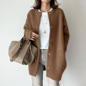 Women's Knits Japan Style Autumn Winter Thicken Warm Sweater Cardigan Women Lazy Wind Soft Knit Cardigans Female Gray Khaki Loose Knitted