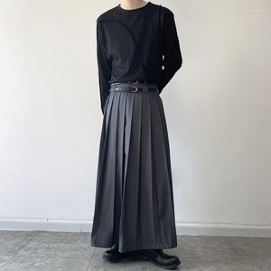 Men's Pants Casual Loose Double Belt Pleated Skirt