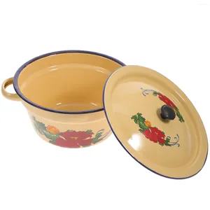 Bowls Basin Enamel Bowl Lid Kitchen Gadget Vintage Pot Soup Retro Supply Salad Serving Utensils