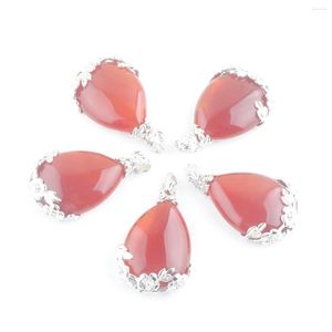 Colares com Pingente de Pedra de Ágata Vermelha Natural Flor Gota de Água Charme Feminino Reiki Chakra Jóias Acessórios Atacado 5 Pçs/lote TN3468