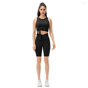 Tute da donna 2023 Tuta da yoga nuda da donna Reggiseno sportivo monopezzo Pantaloncini attillati a vita alta incrociati Fitness traspirante ed elastico