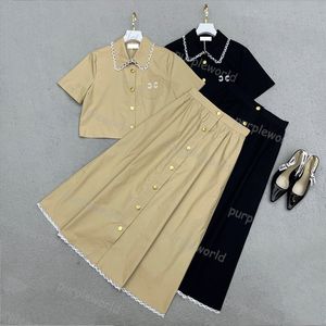Summer Blouse Dress Women Fashion Business Lapel Short Sleeve Skirt Designer Clothing Pleated Long Skirt234u