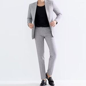 Men's Suits Grey Suit 2023 Lapel Slim Fit Formal Wedding Party Groomsmen Blazer Pants 2 Pieces