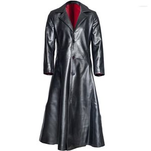 Men's Trench Coats Leather Windbreaker Coat Spring And Autumn Solid Color Lapel Long Simple Slim Large Size