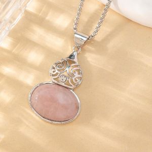 Pendant Necklaces Natural Semi Precious Stone Rose Quartz Crystal Gourd Shaped Necklace Reiki Healing Charm Jewelry Accessories Gifts