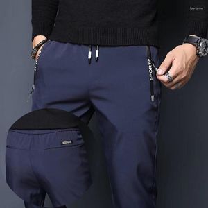 Calça Masculina Casual Masculina Four Seasons Can Wear Bolso com Zíper Soild Color Cintura Elástica Calça de Moletom Clássica