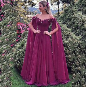 2023 Off the Shoulder Fiori 3D Abiti lunghi da ballo Chiffon Abiti da festa per occasioni speciali abiti da festa