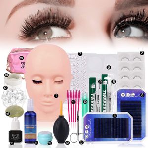 False Eyelashes 19PCS False Eyelash Extension Training Kit Practice Model Head Eye Pad Tweezers Glue Ring Brush 19pcs Grafting Eyelash Tools 230802