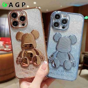 Obudowy telefonu komórkowego Ins Cartoon Cute Bear Gradient Glitter Case na iPhone 13 12 14 Pro Max dla iPhone'a 11 14 Pro XS Max XR 8 7 Plus miękka pokrywa L230731