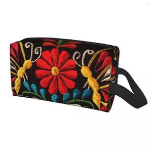 Sacos de Cosméticos Viagens Borboletas Mexicanas e Padrões de Flores Bolsa de Higiene Bonita Otomi Bordado Arte Maquiagem Organizador Estojo Kit Dopp