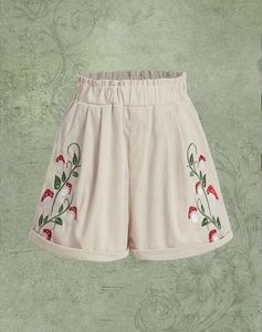 Bomullslinne shorts kvinnor avslappnad lös elastisk midja bred ben shorts sommar vintage broderi korta byxor kvinnor kläder