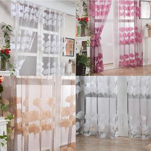 Curtain 1 PCS Leaves Tulle Door Window Drape Panel Sheer Scarf Valances