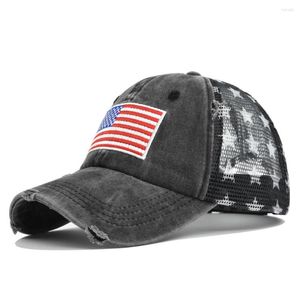 Ball Caps 2023 Summer Vintage USA Flag Embroidered Mesh Trucker Hat Women Y2k Breathable Baseball For Men Snapback Casquettes