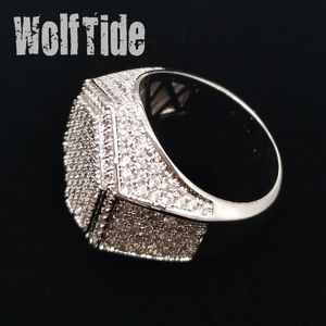 Mode Micro Paled CZ Zircon Hexagon Finger Ring isad ut bling punk rock kubik zirkoniumringar smycken 18k riktiga vita guldmens hip hop engagemang gåvor för älskare