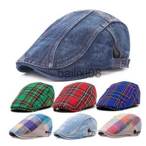 Cimri şapkalar denim bere kapakları kadınlar için erkekler zirve kapağı vintage unisex kot pantolon beralar newsboy şapka bahar yaz gündelik ayarlanabilir ekose şapkalar j230802